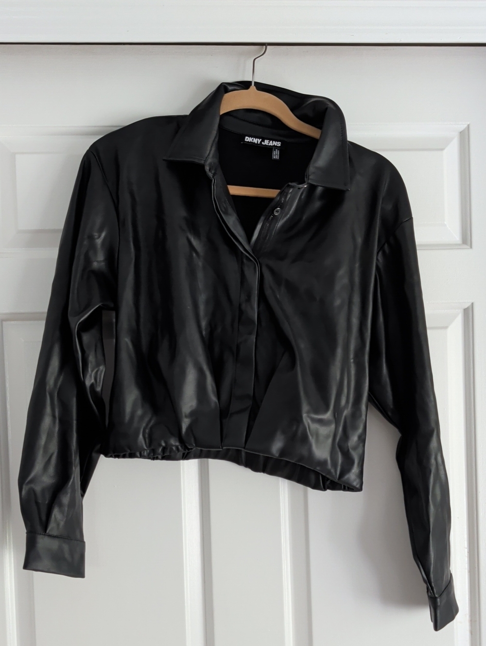 Dkny Black Faux Leather Cropped Jacket